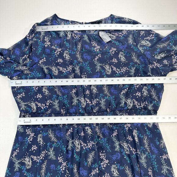 Lane Bryant Floral Midi Dress Smocked Waist Chiffon Size 28 Blue, Pink - Picture 3 of 11